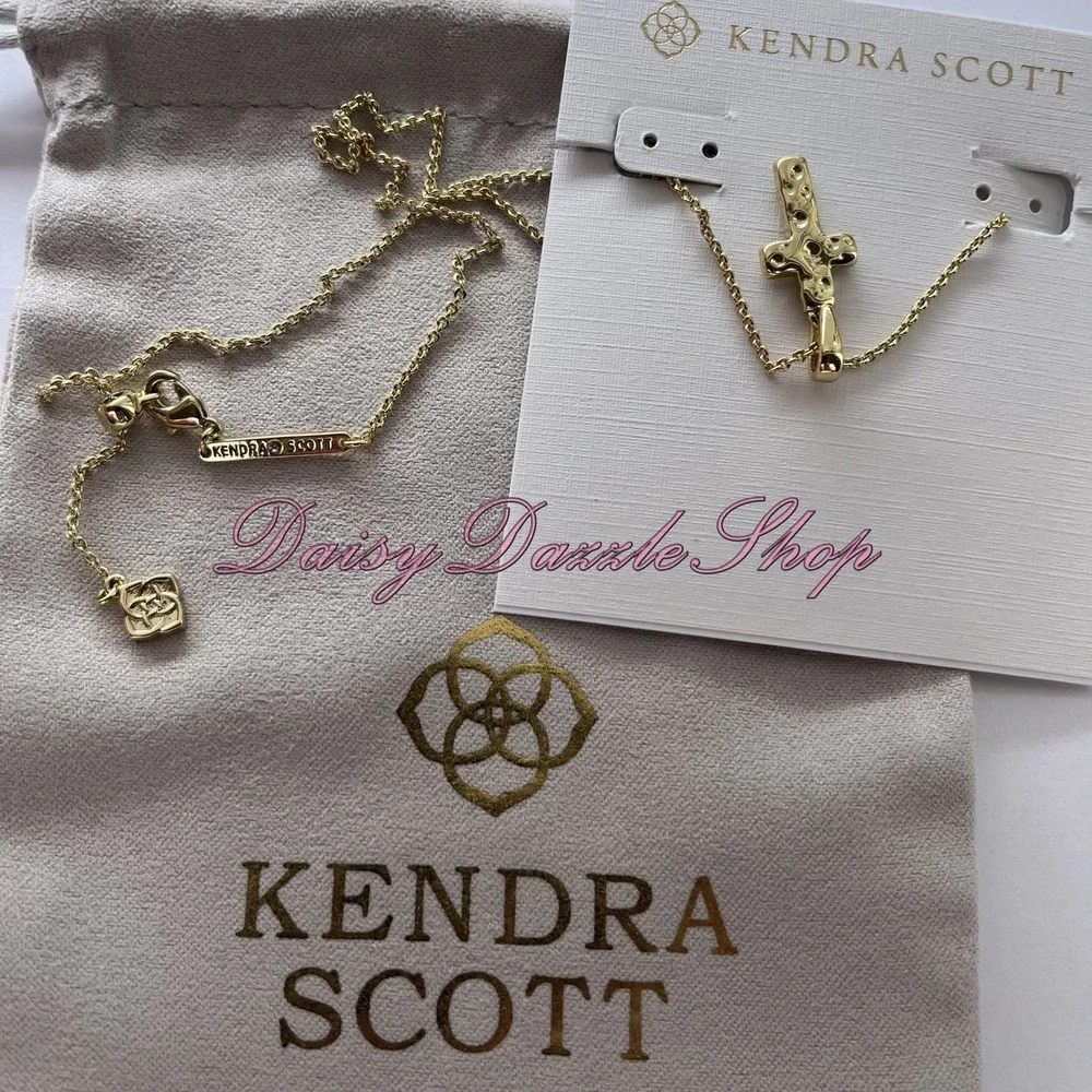 ✨Kendra Scott Cross Gold Pendant Necklace in White‎ Kyocera Opal New ✨🕊️